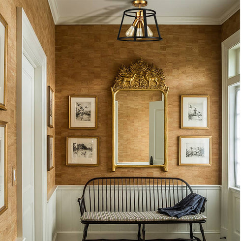 Modern 3-Light Semi Flush Mount Ceiling Light Brass and Black